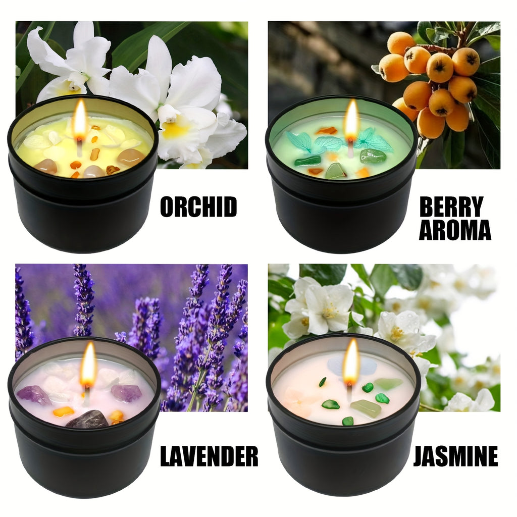 Geurkaars met Lavendel, Bloemblaadjes & Edelstenen