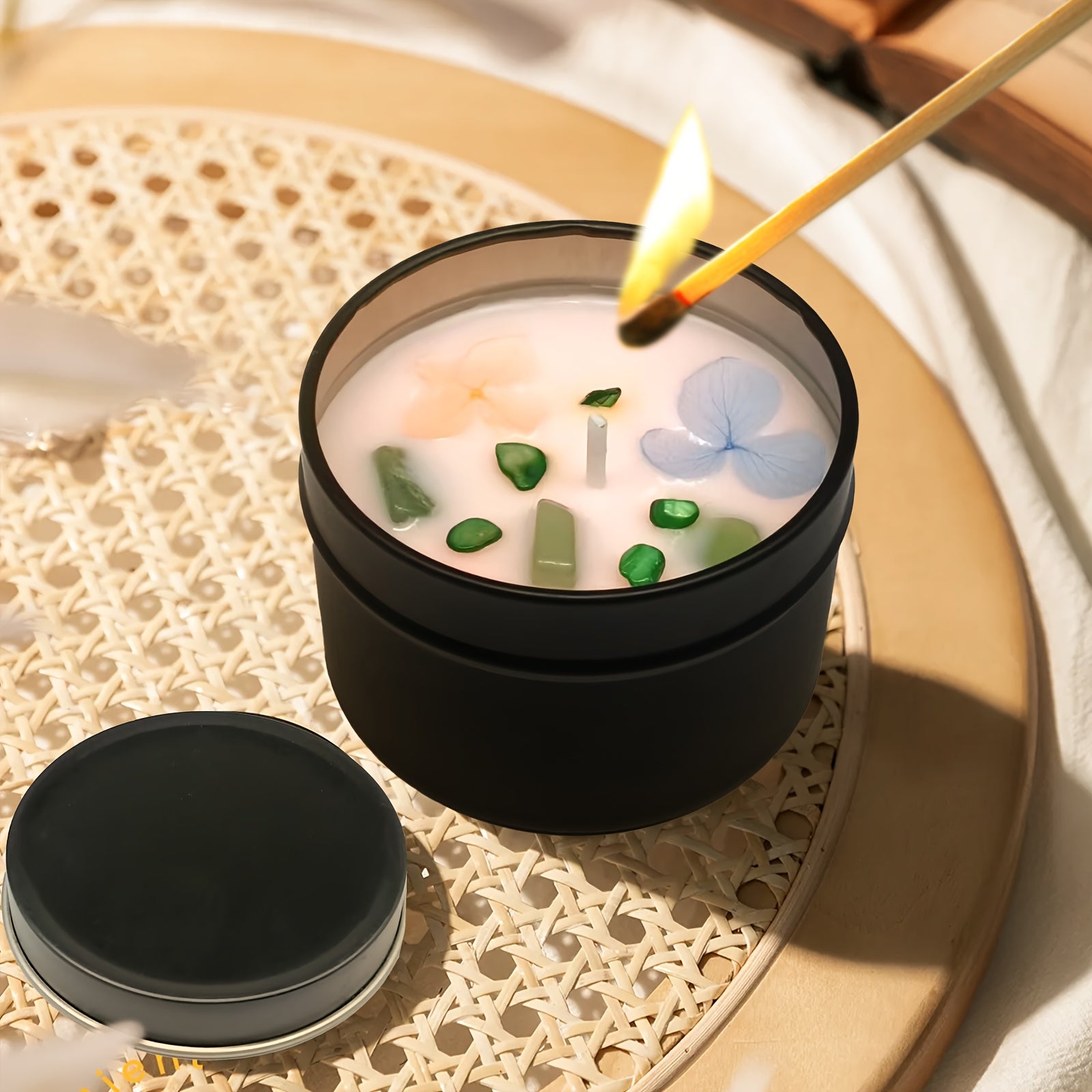 Geurkaars met Lavendel, Bloemblaadjes & Edelstenen