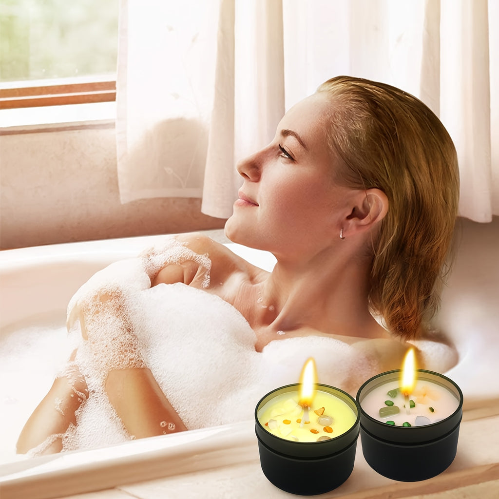 Geurkaars met Lavendel, Bloemblaadjes & Edelstenen