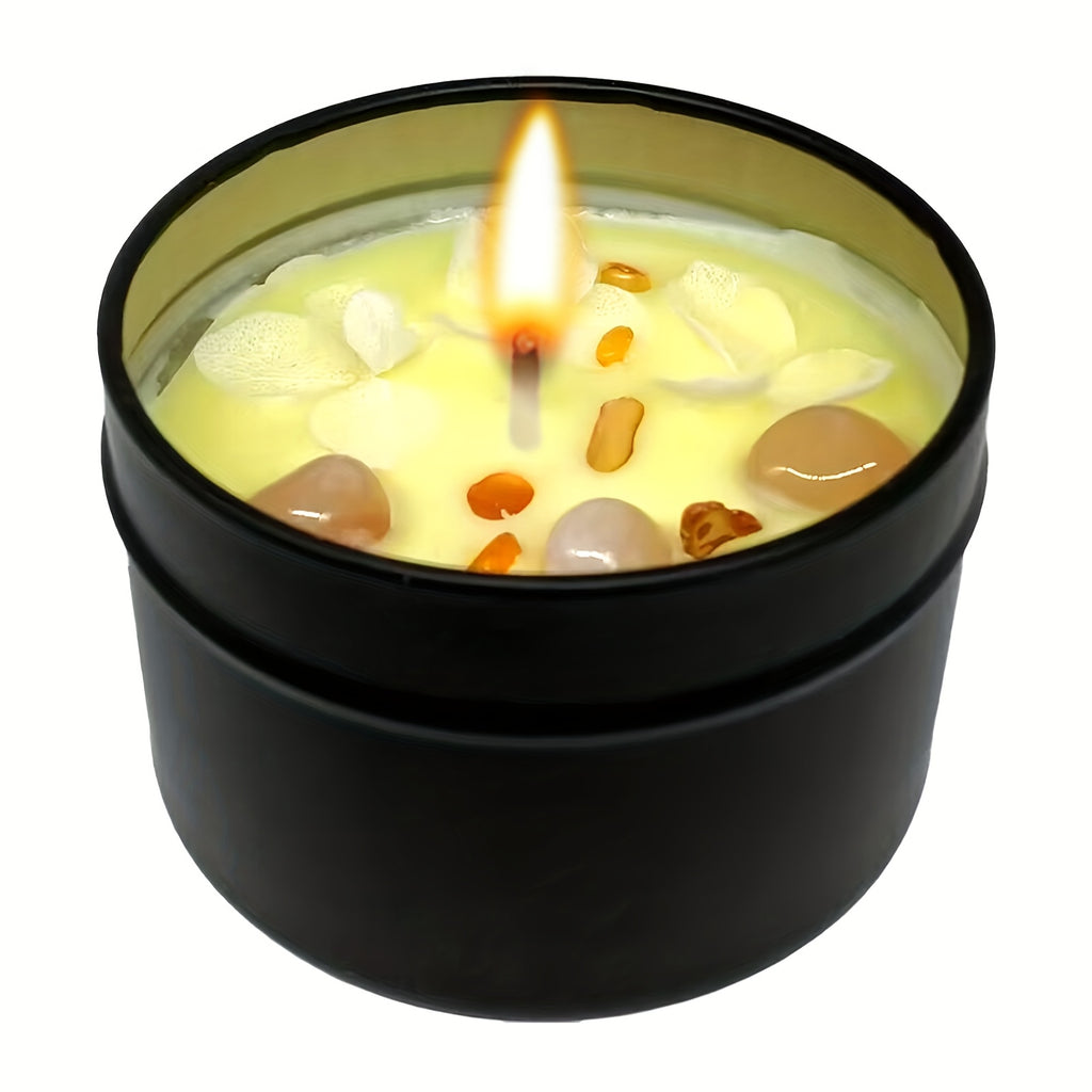 Geurkaars met Lavendel, Bloemblaadjes & Edelstenen