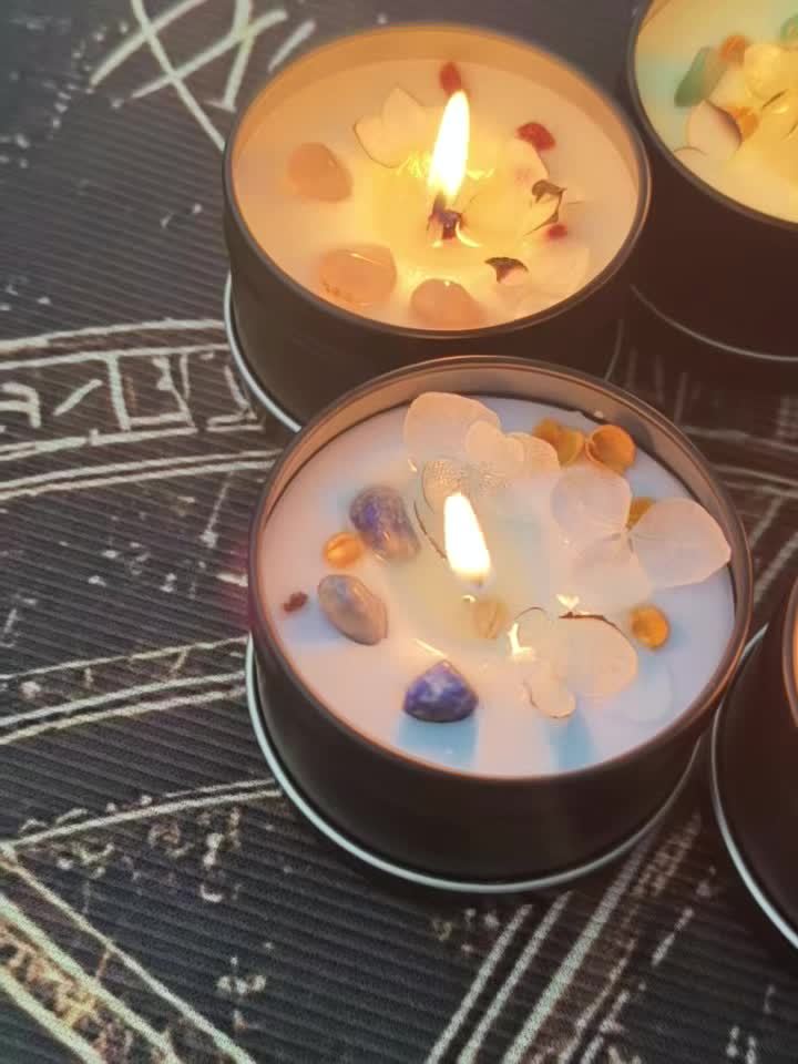 Geurkaars met Lavendel, Bloemblaadjes & Edelstenen