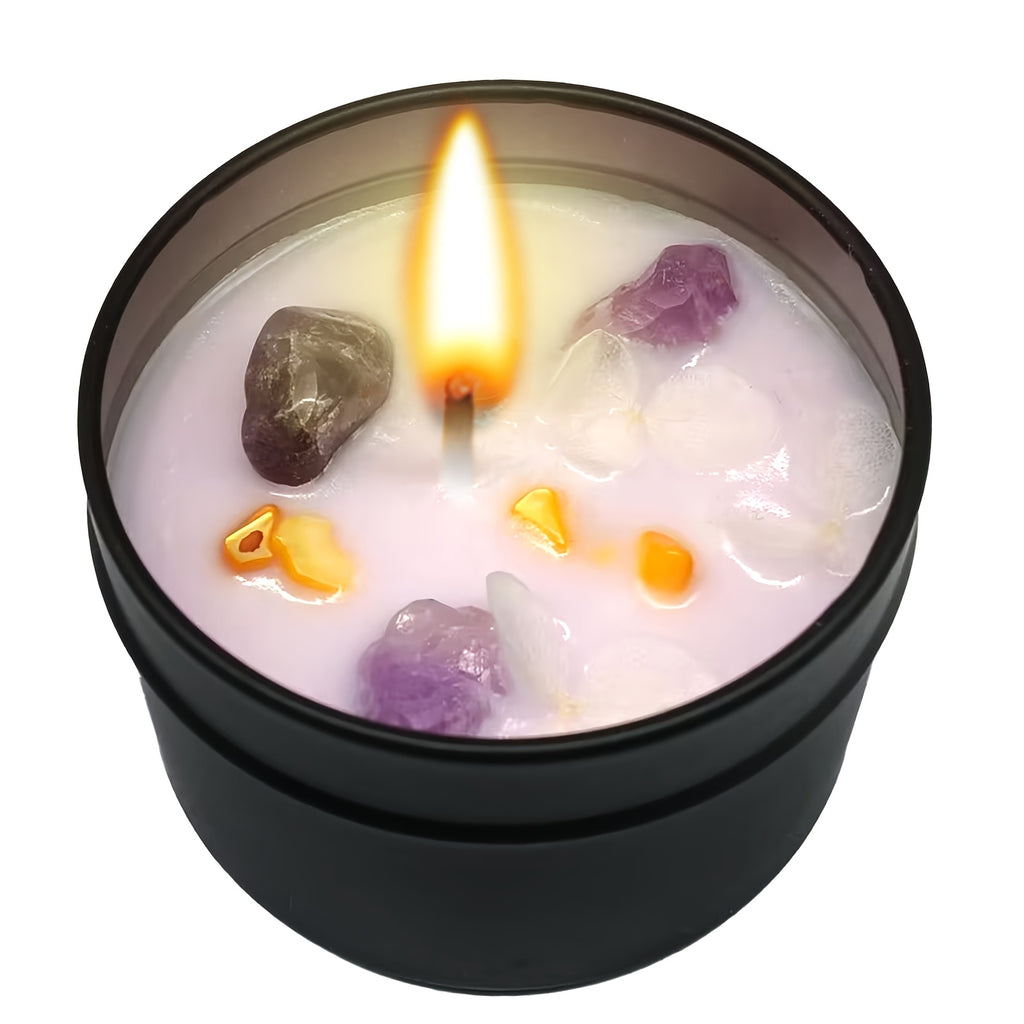 Geurkaars met Lavendel, Bloemblaadjes & Edelstenen