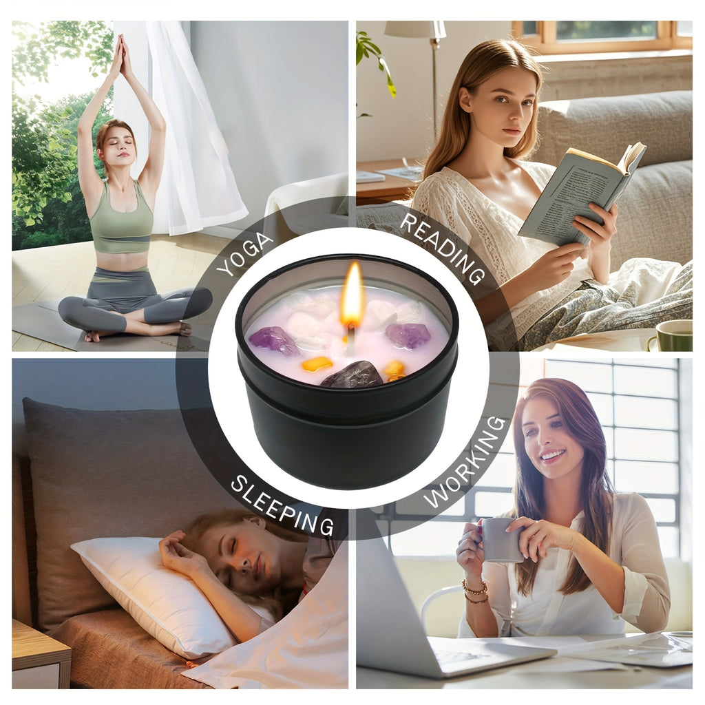 Geurkaars met Lavendel, Bloemblaadjes & Edelstenen