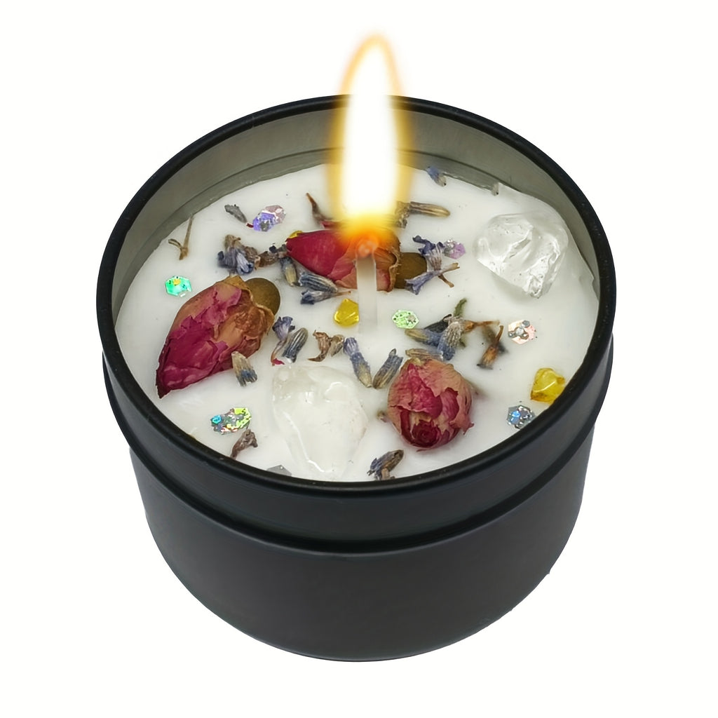 Geurkaars met Lavendel, Bloemblaadjes & Edelstenen